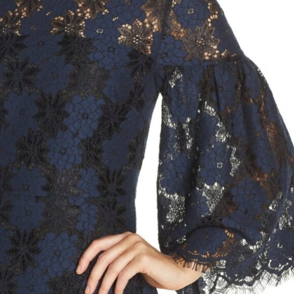 Trina Turk 2-Tone Floral-Lace Bell Sleeve Dress - Picture 3 of 5